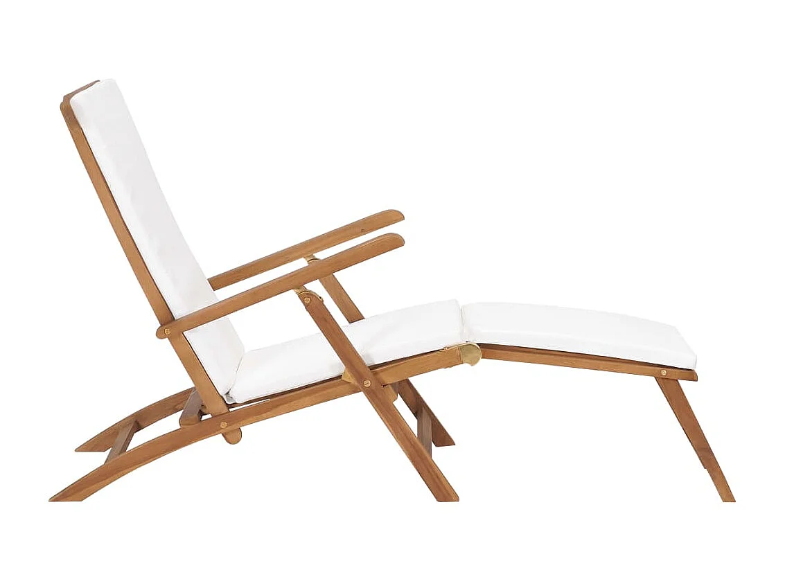 Poltrona lounge con cuscino Bianco crema Legno massello di teak