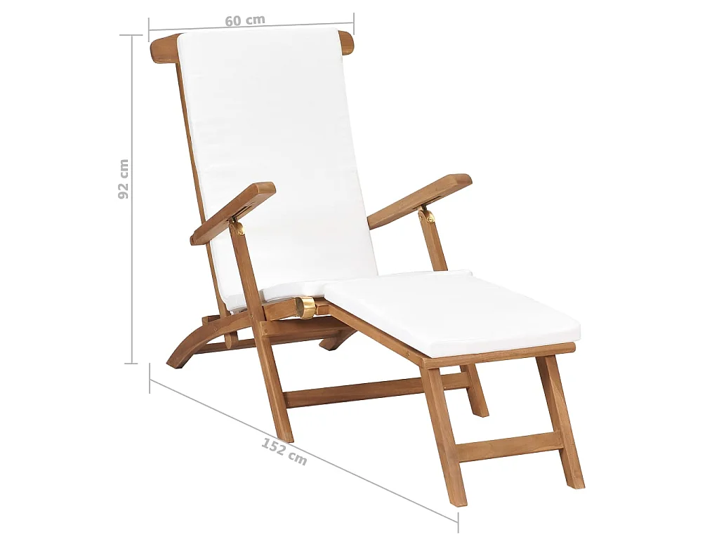Poltrona lounge con cuscino Bianco crema Legno massello di teak