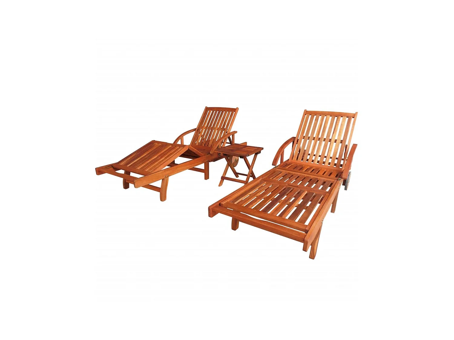Chaises longues 2 pcs avec table Bois d'acacia solide