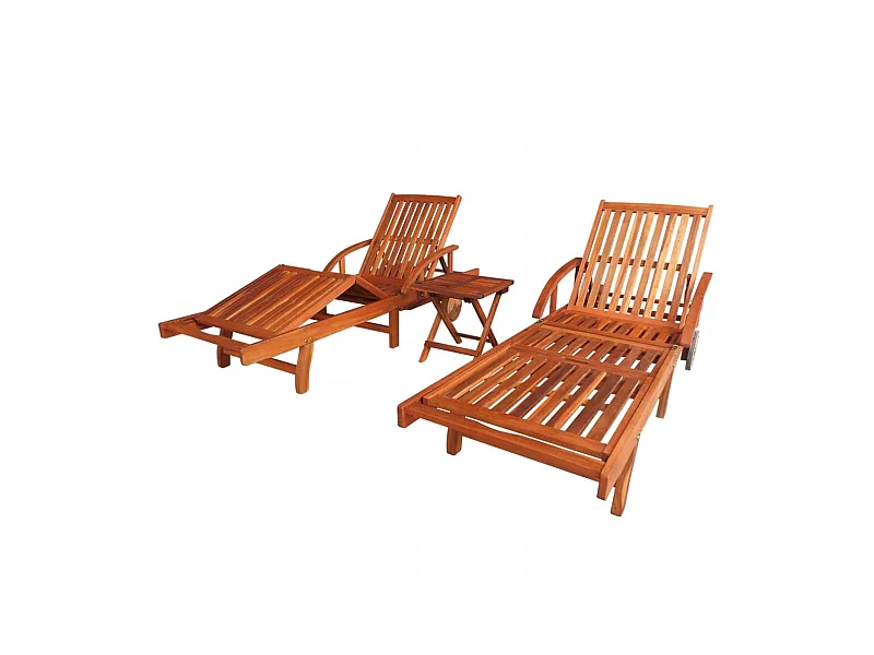 2 Stück Loungesessel mit Tisch. Massives Akazienholz