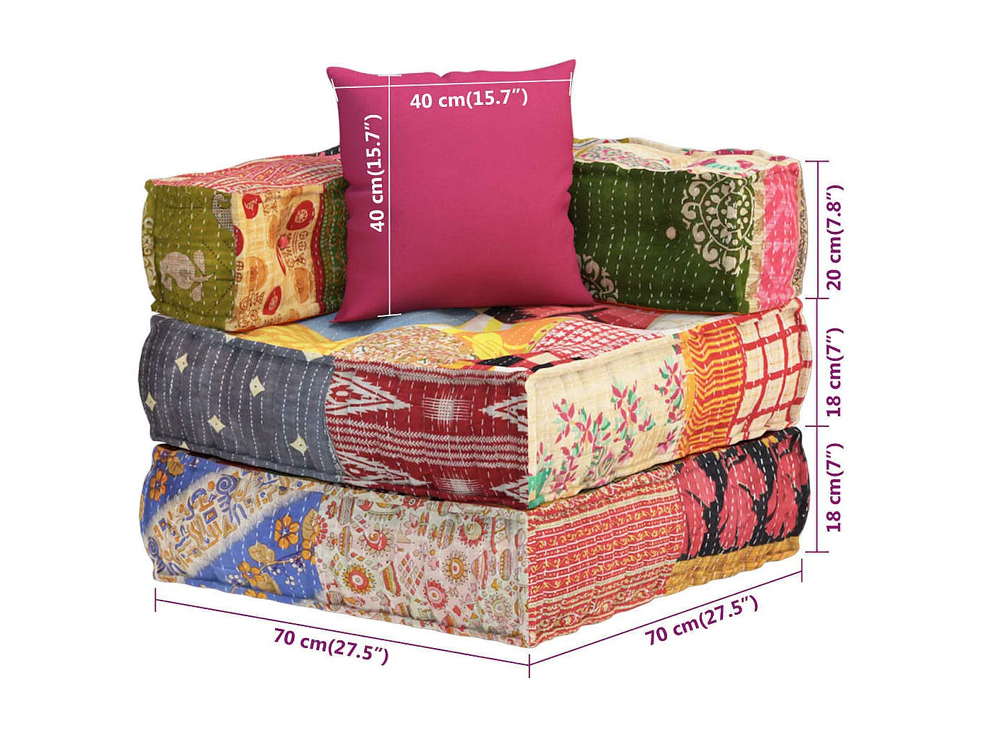 Pufe Modular com Almofada em Tecido Patchwork