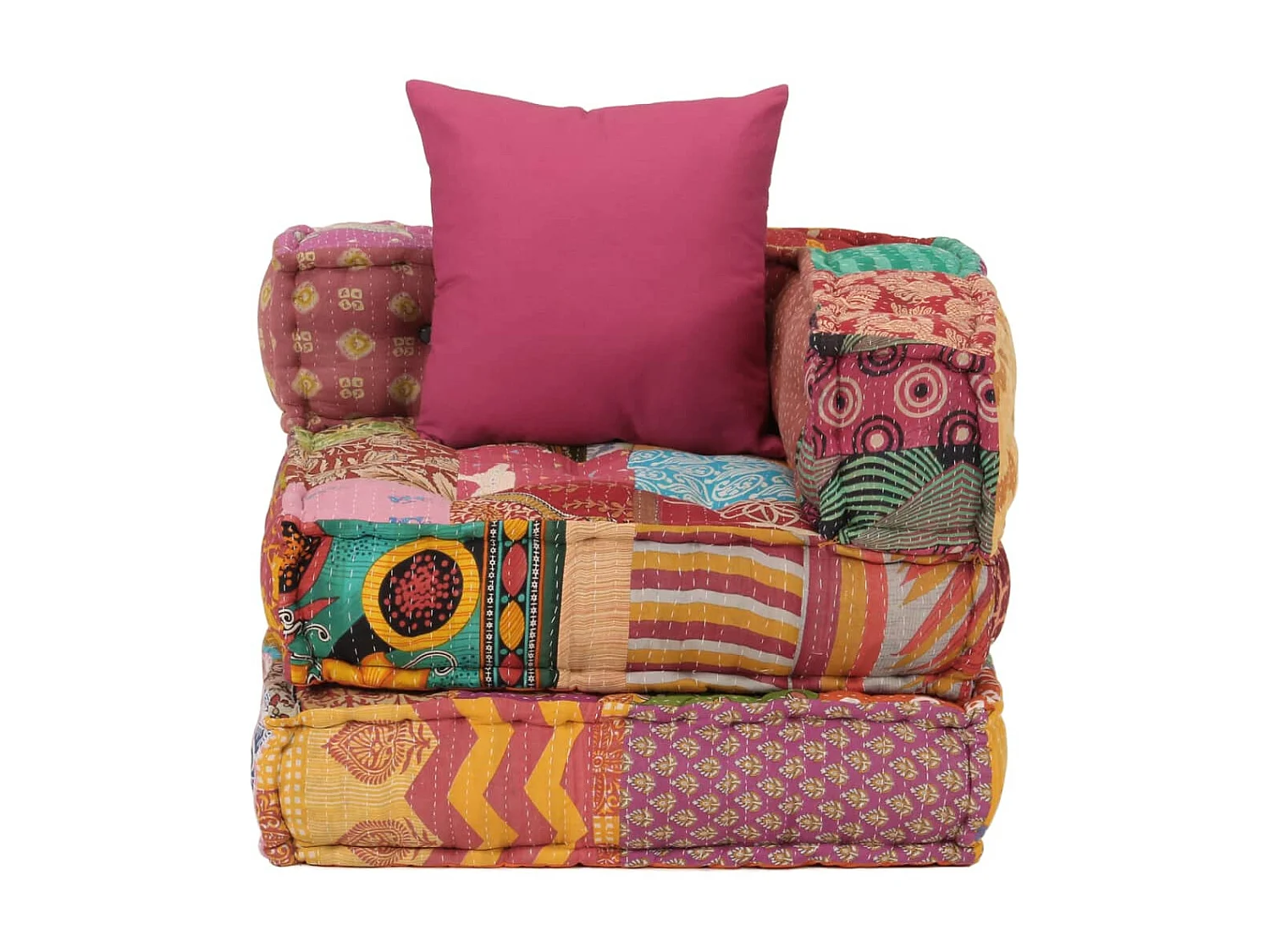Pouf Componibile con Cuscino in Tessuto Patchwork