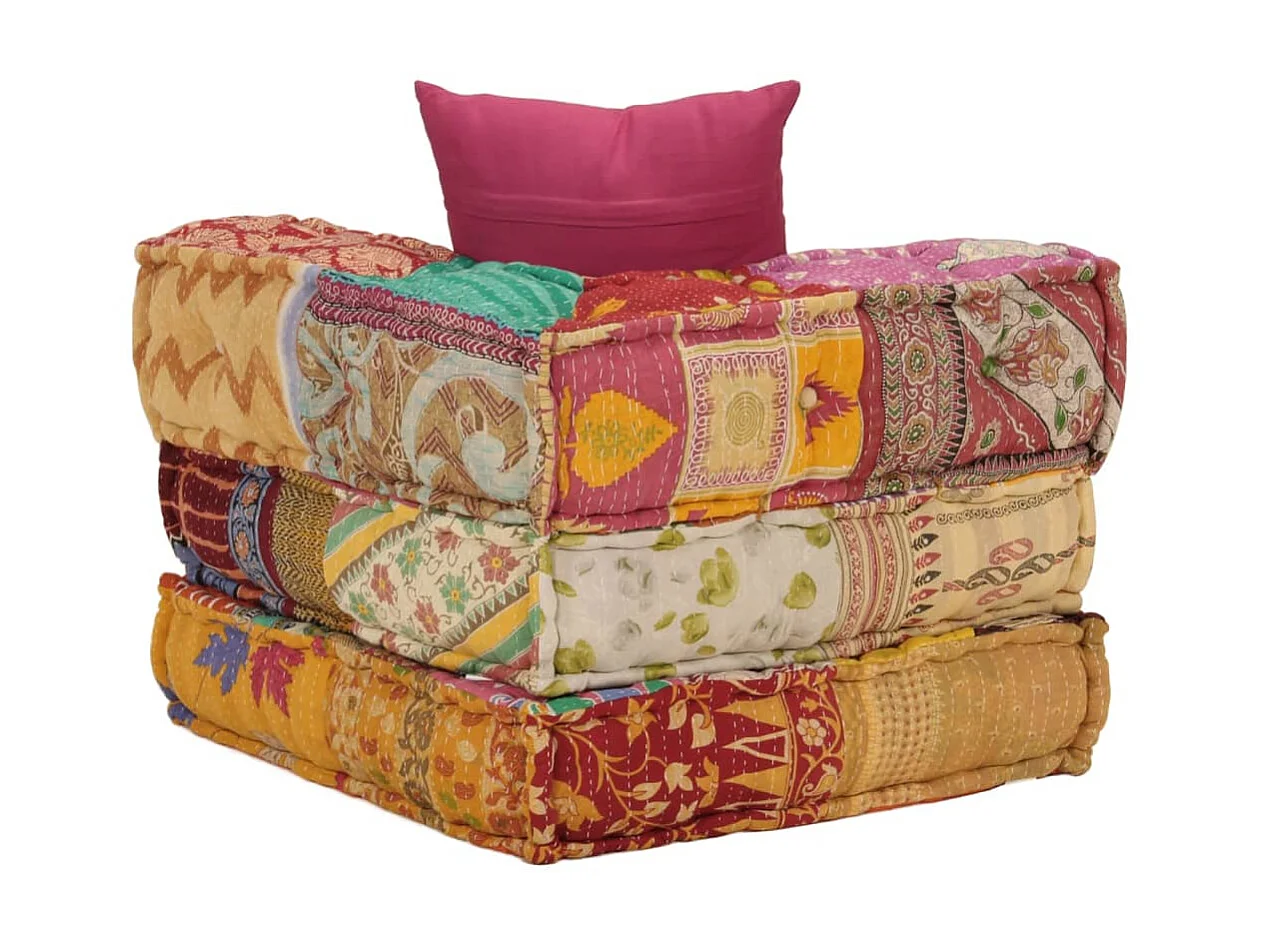 Pouf Componibile con Cuscino in Tessuto Patchwork
