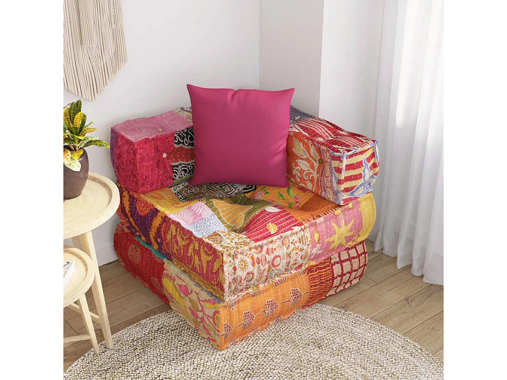 Pouf Componibile con Cuscino in Tessuto Patchwork