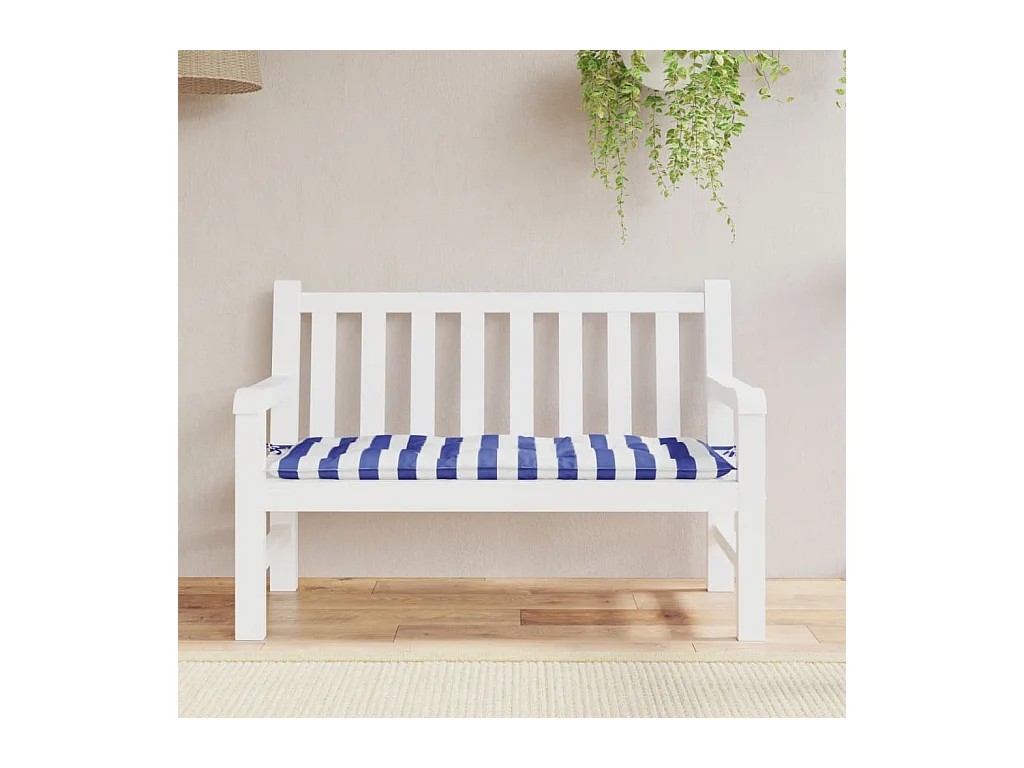 Coussin de banc de jardin rayures bleues et blanches 120x50x7cm