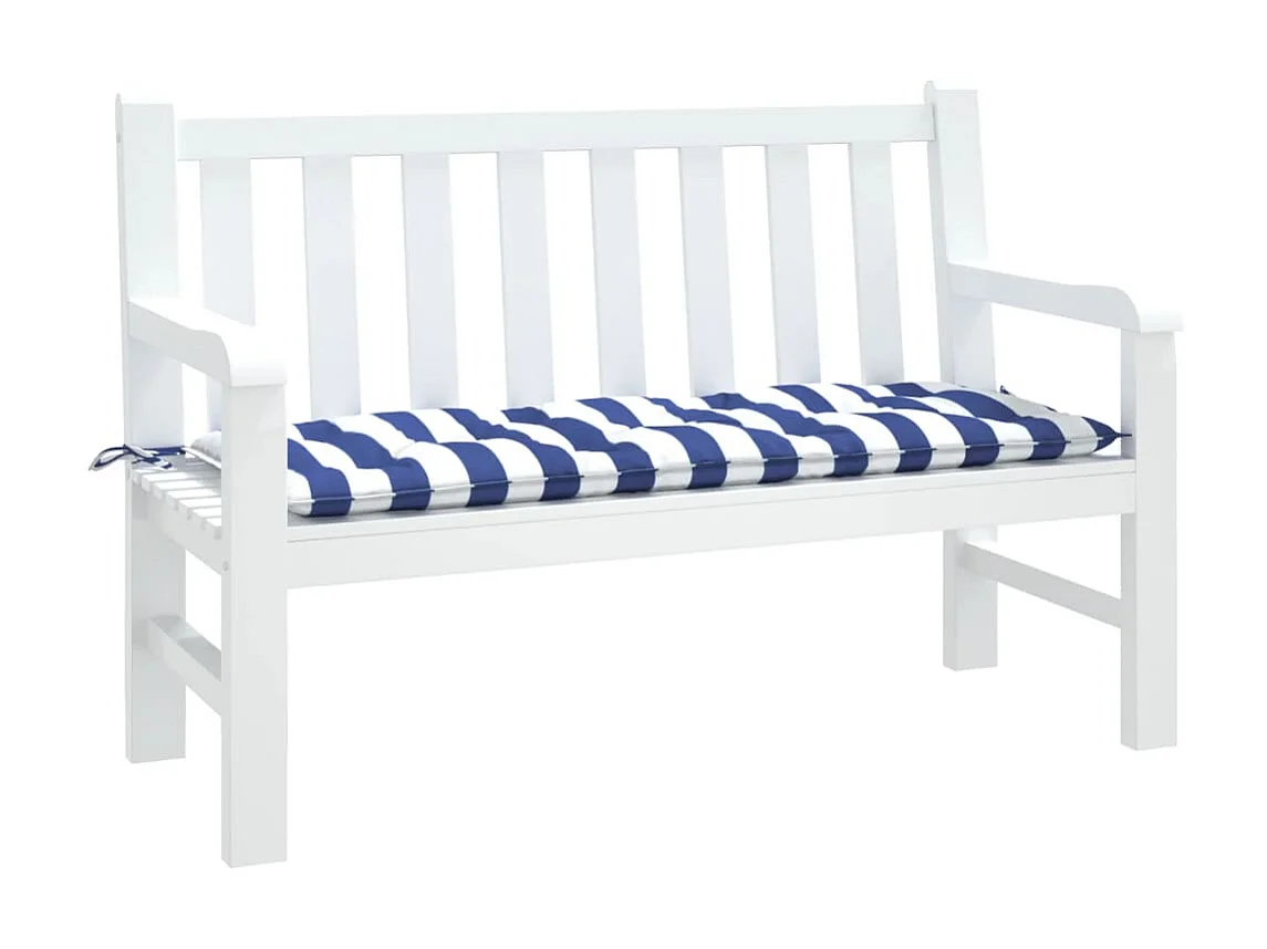 Coussin de banc de jardin rayures bleues et blanches 120x50x7cm