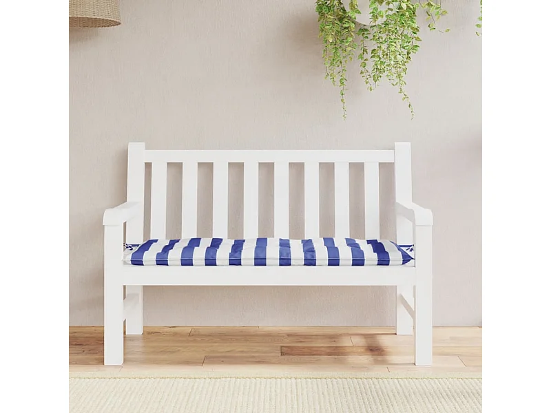 Coussin de banc de jardin rayures bleues et blanches 120x50x7cm
