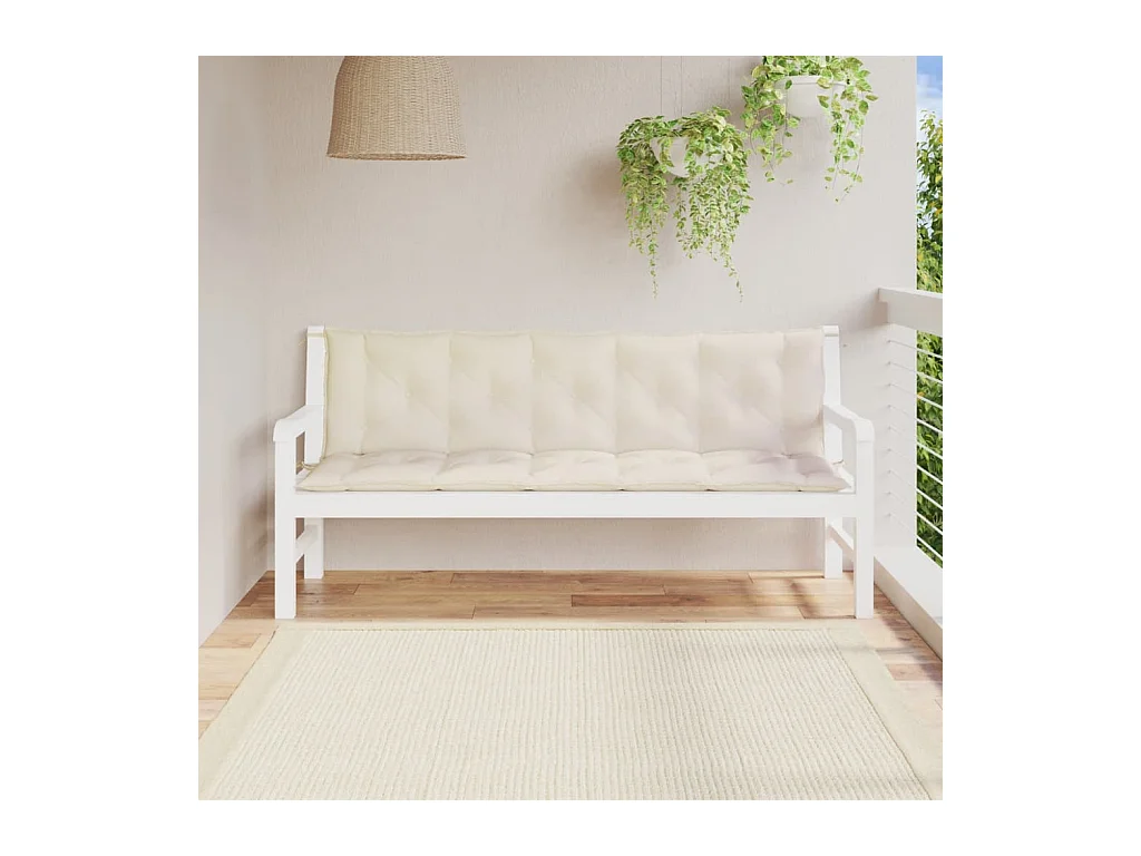 Coussins de banc de jardin 2 pcs blanc beige tissu Oxford