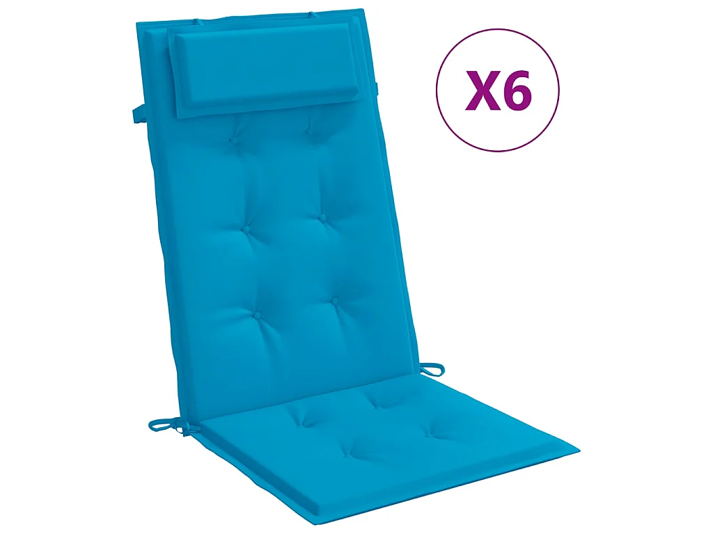 Coussins de chaise à dossier haut lot de 6 bleu clair