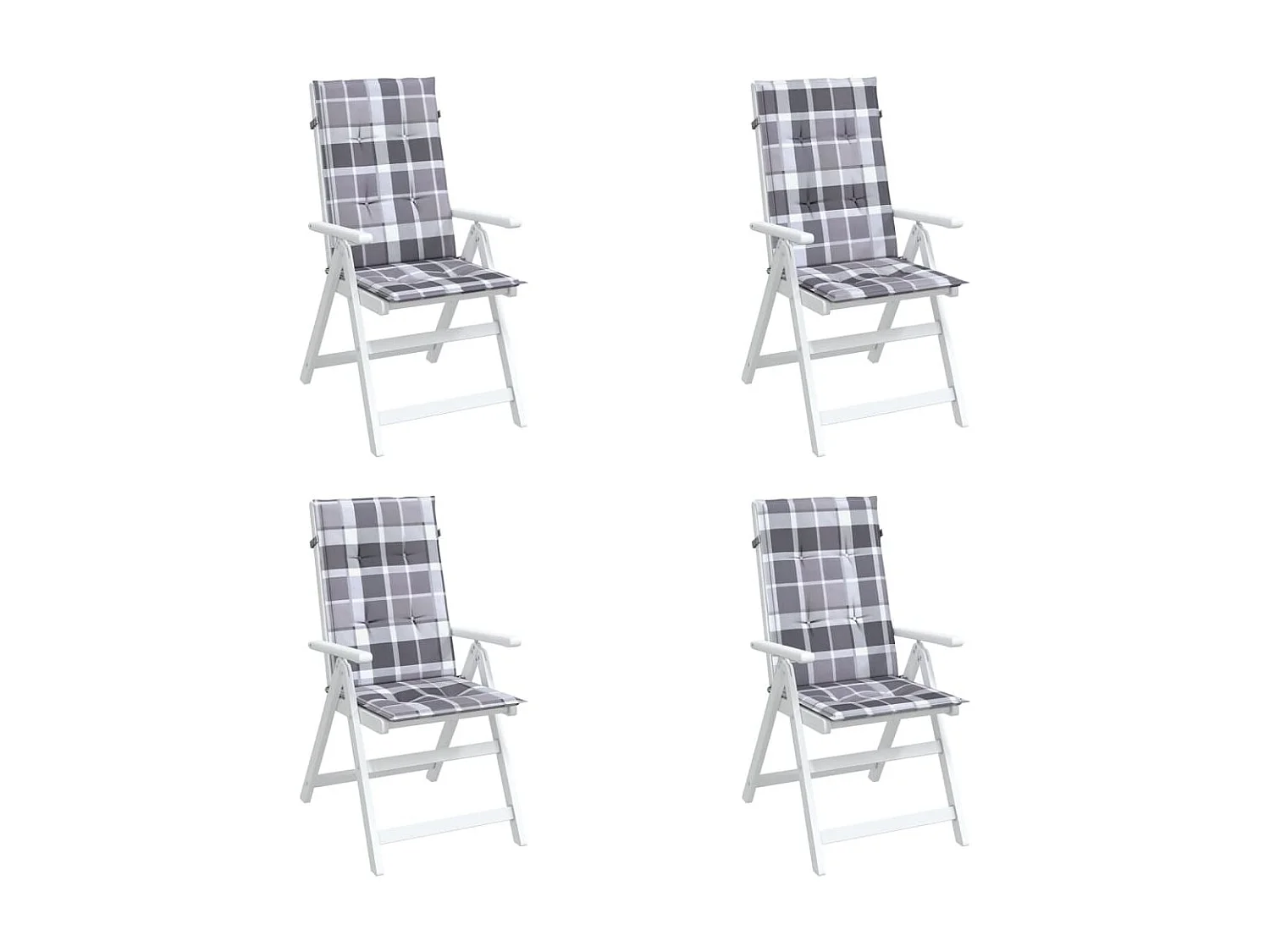 Coussins de chaise jardin à dossier haut lot de 4 carreaux gris