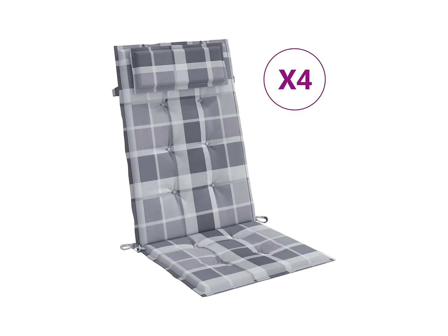 Coussins de chaise à dossier haut lot de 4 carreaux gris