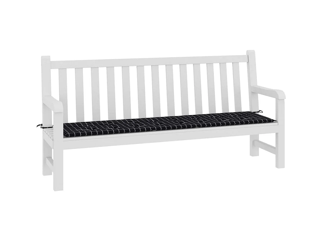 Coussin de banc de jardin carreaux noir 200x50x3 cm tissu