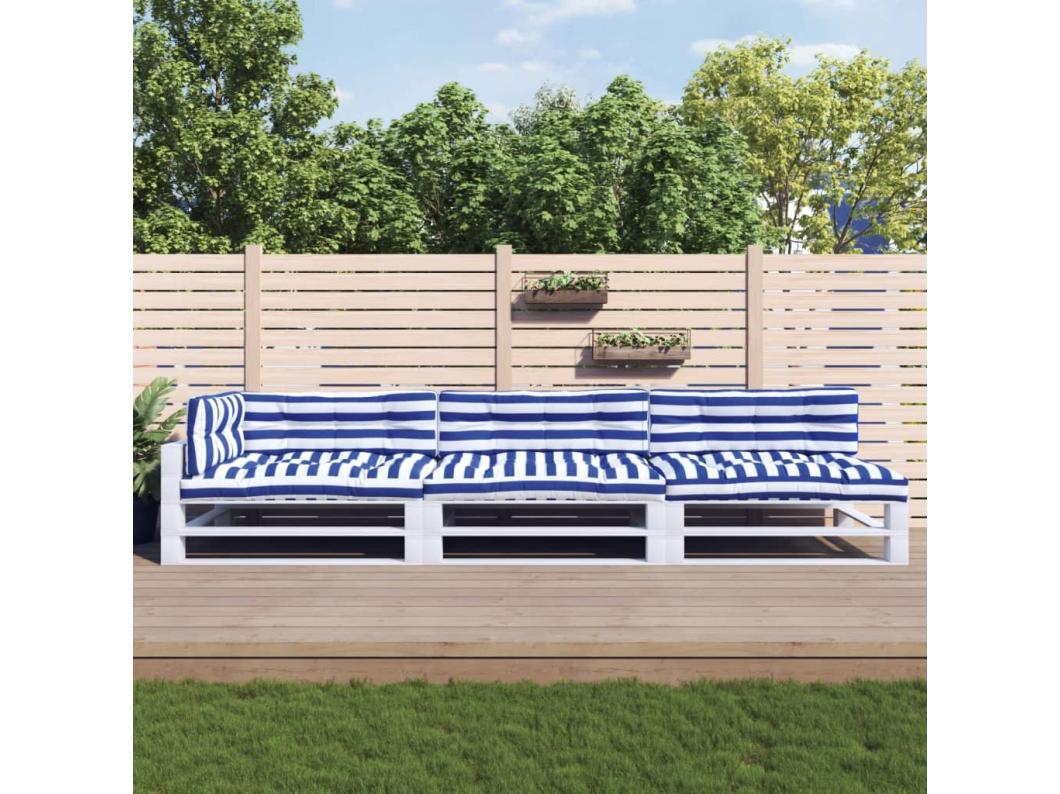 Coussins de palette 7 pcs rayures bleu et blanc tissu