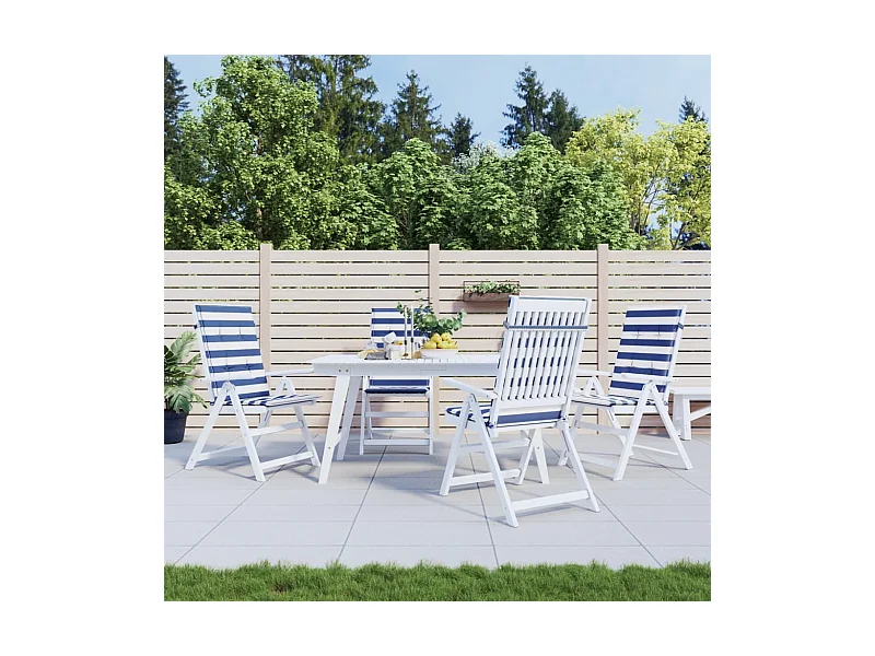 Cuscini per sedia con schienale alto, 4 pezzi, in tessuto a righe blu/bianche