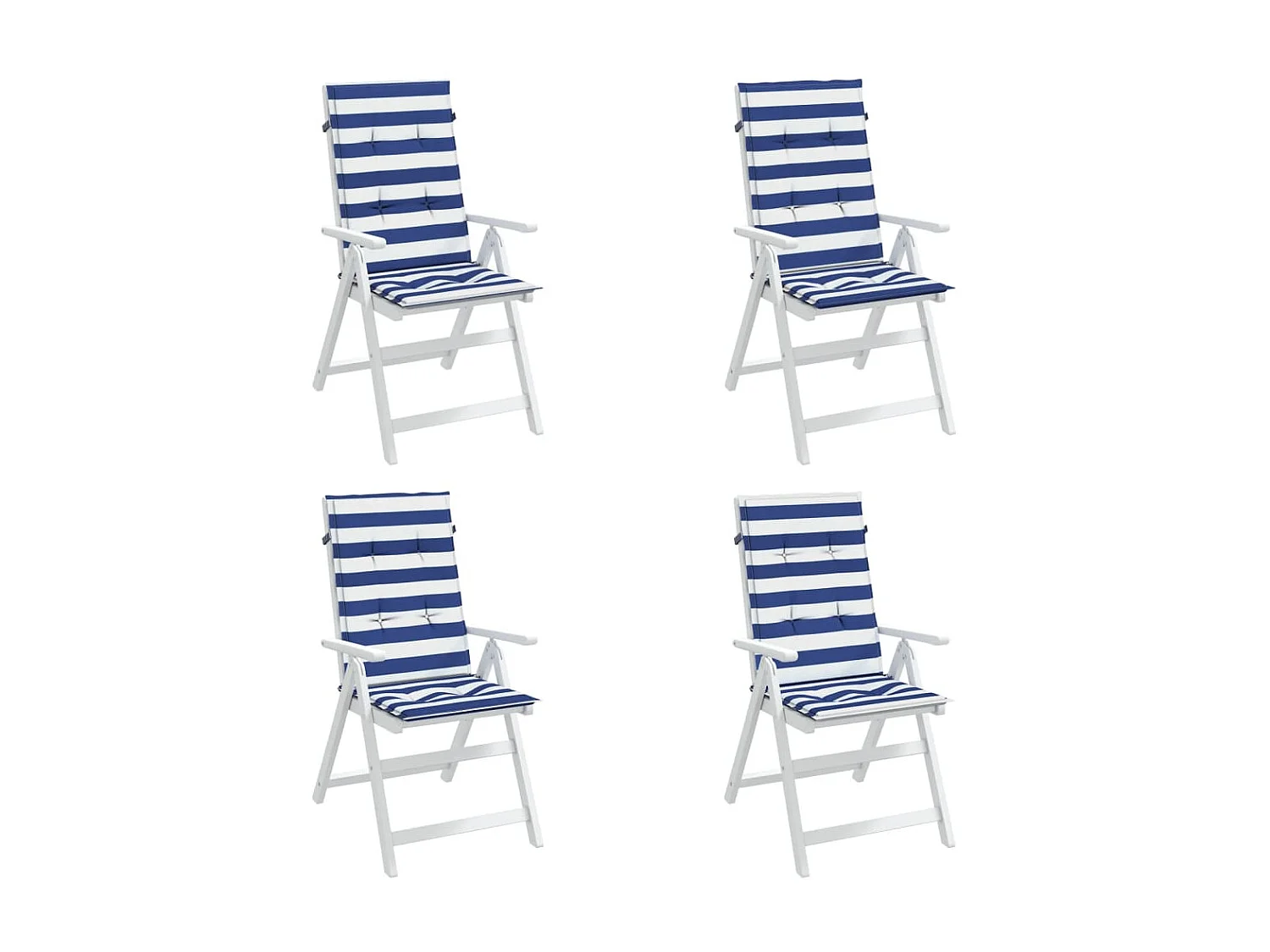 Cuscini per sedia con schienale alto, 4 pezzi, in tessuto a righe blu/bianche