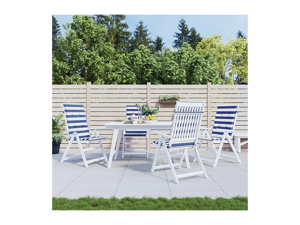 Coussins de chaise à dossier haut 4pcs rayures bleu/blanc tissu
