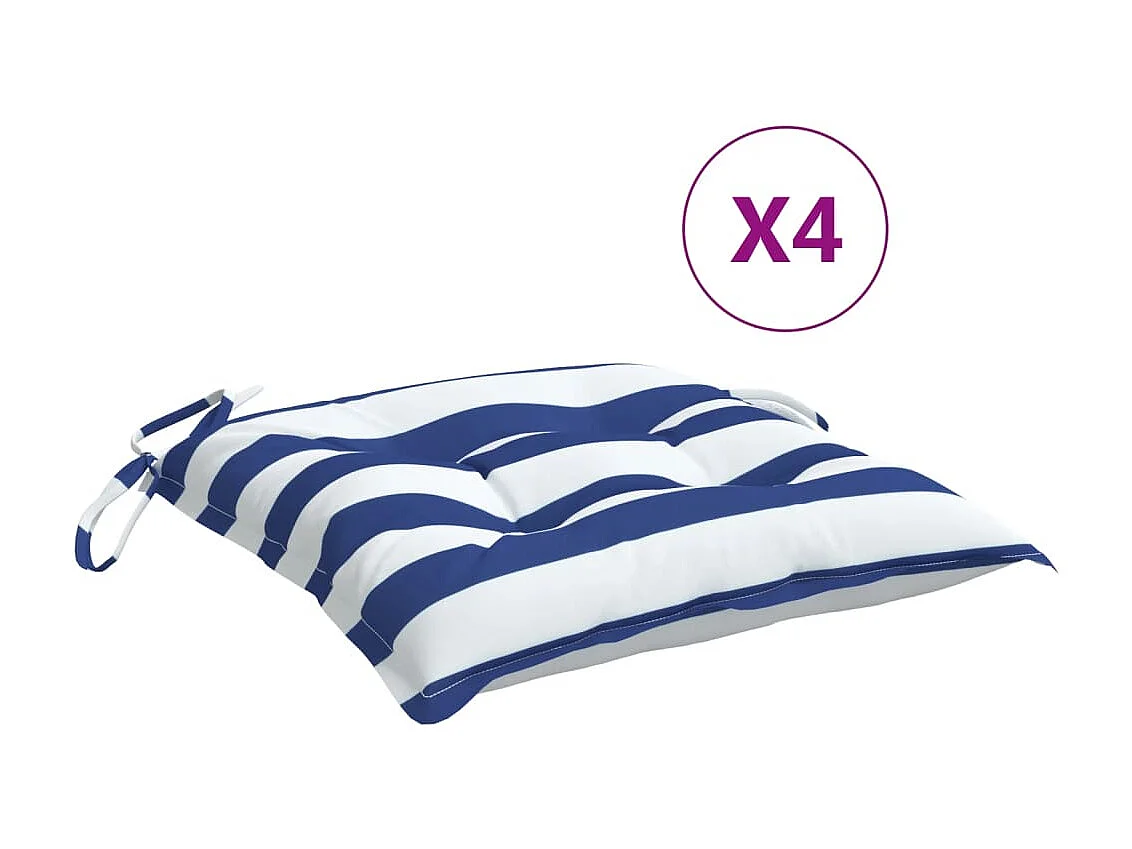 Coussins de chaise 4 pcs rayures bleues et blanches 50x50x7 cm