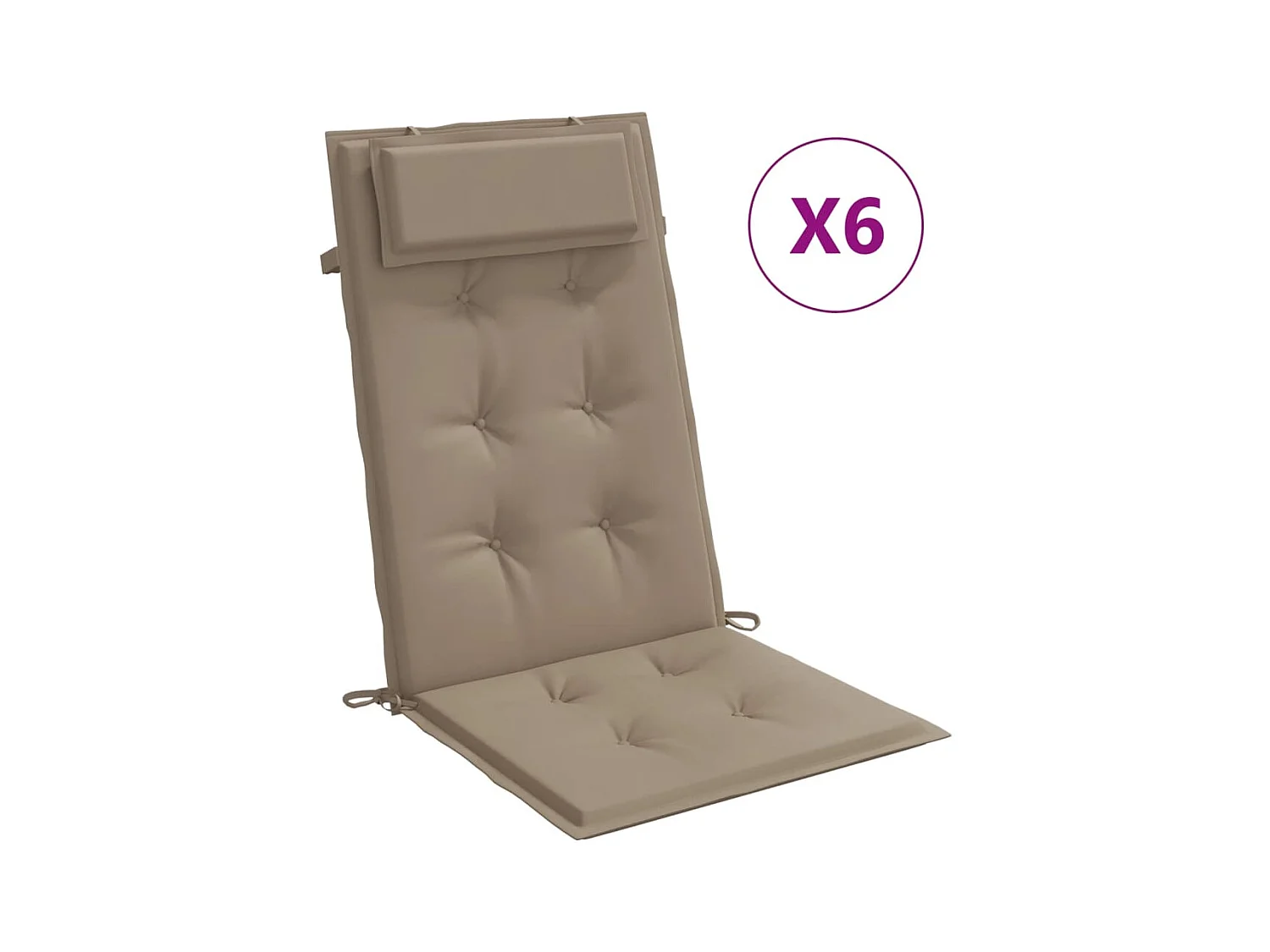 Stoelkussens met hoge rugleuning, set van 6 taupe oxford stof