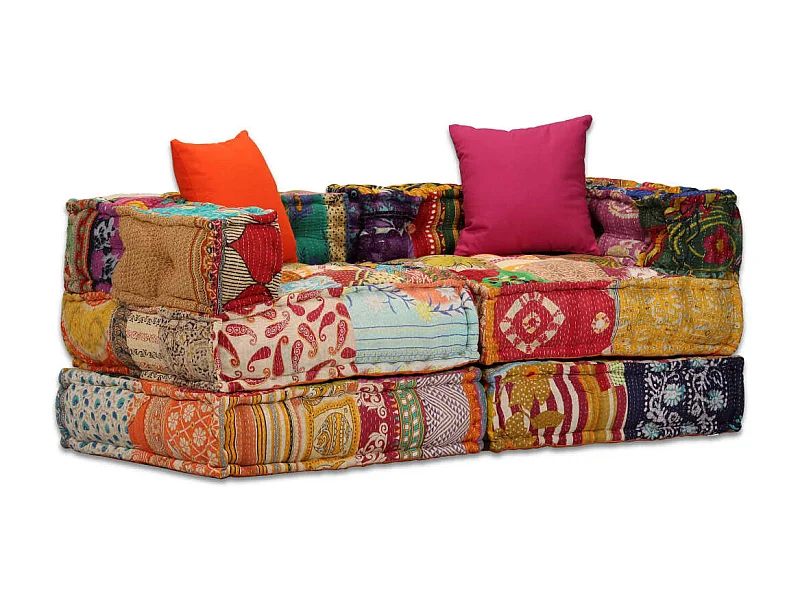 Pufe modular de 2 lugares em tecido patchwork