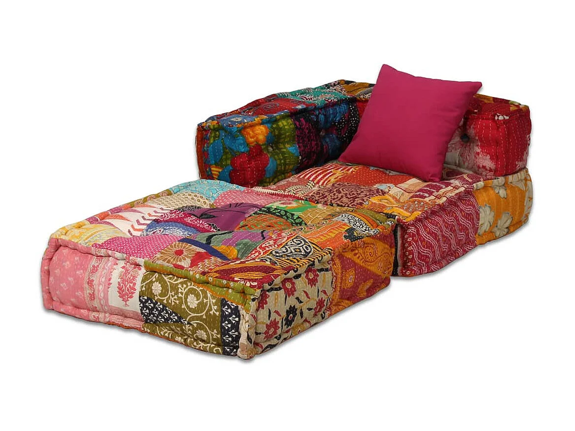 Pufe modular de 2 lugares em tecido patchwork