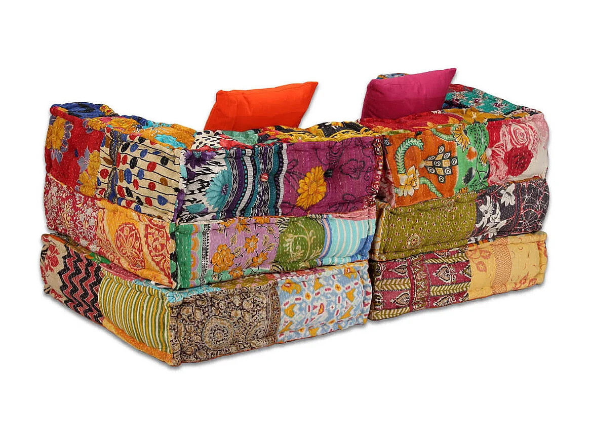 Pufe modular de 2 lugares em tecido patchwork