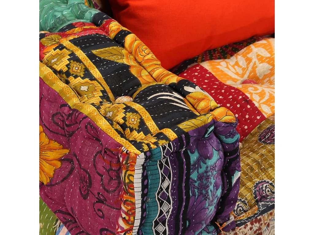 Pufe modular de 2 lugares em tecido patchwork