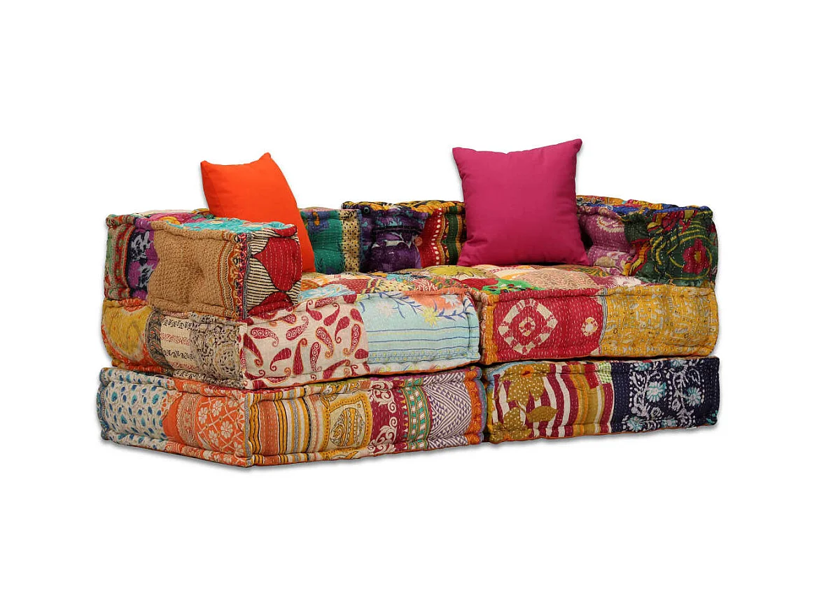Pouf modulaire à 2 places Patchwork Tissu