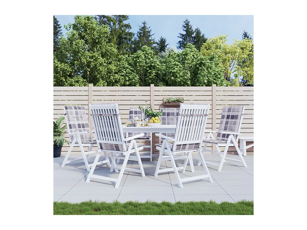 Coussins de chaise jardin à dossier haut lot de 6 carreaux gris