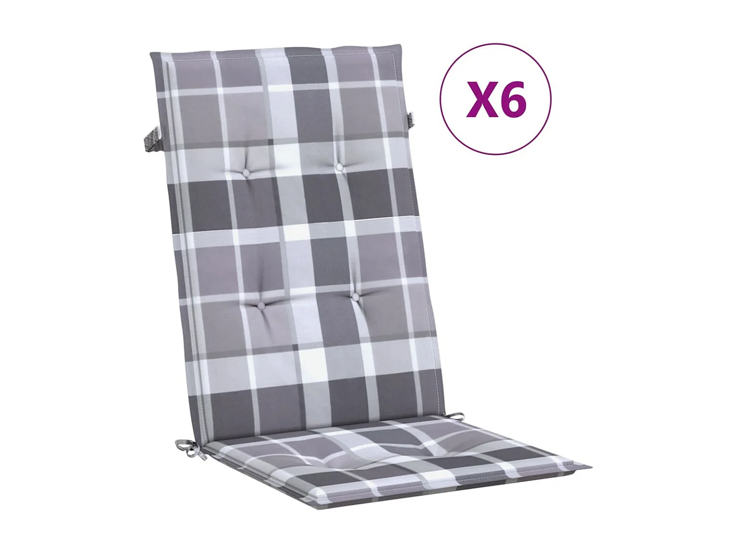 Coussins de chaise jardin à dossier haut lot de 6 carreaux gris