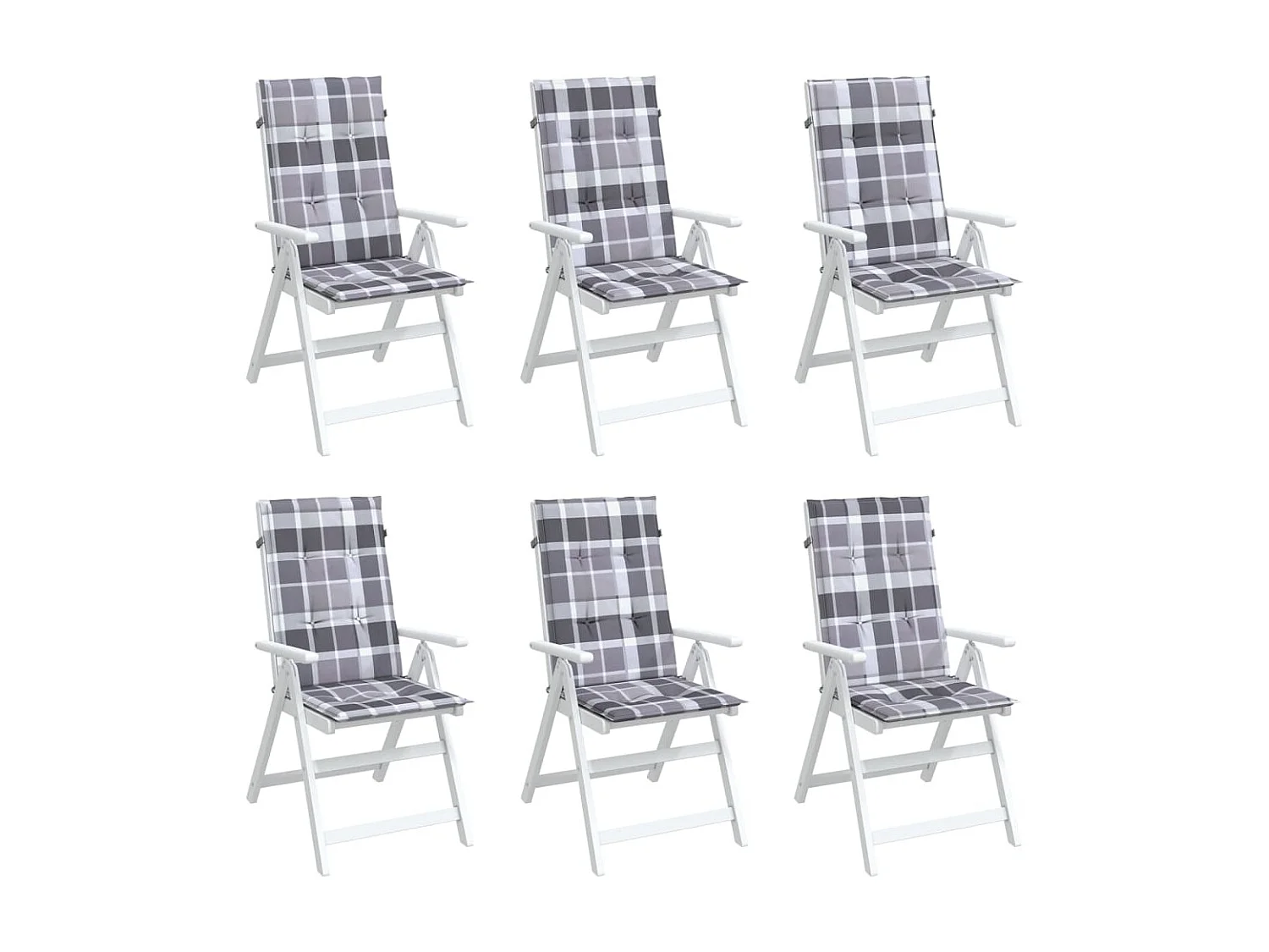 Coussins de chaise jardin à dossier haut lot de 6 carreaux gris