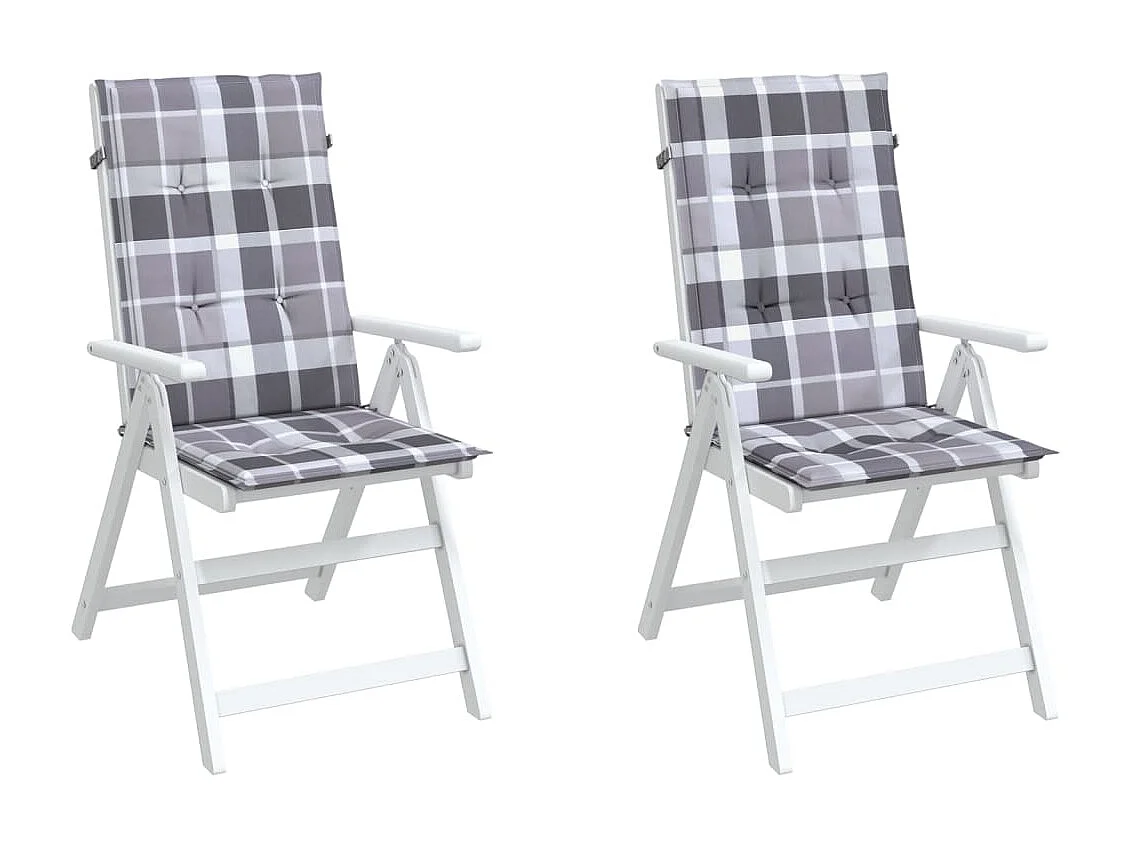 Coussins de chaise jardin à dossier haut lot de 2 carreaux gris