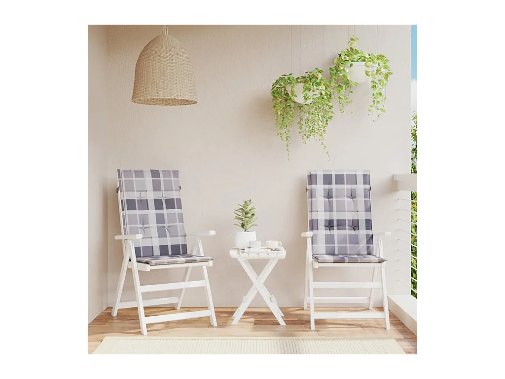 Coussins de chaise jardin à dossier haut lot de 2 carreaux gris