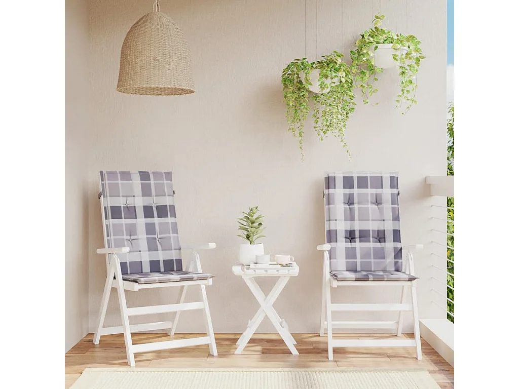Coussins de chaise jardin à dossier haut lot de 2 carreaux gris