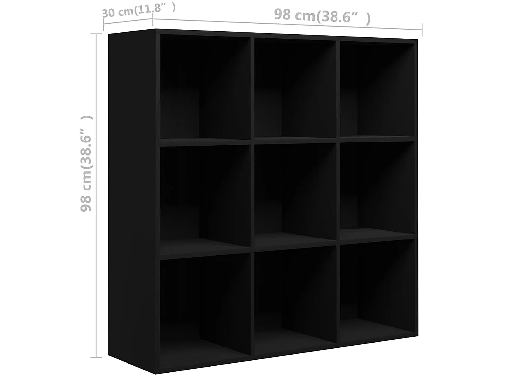 Bibliothèque Noir 98x30x98 cm Aggloméré