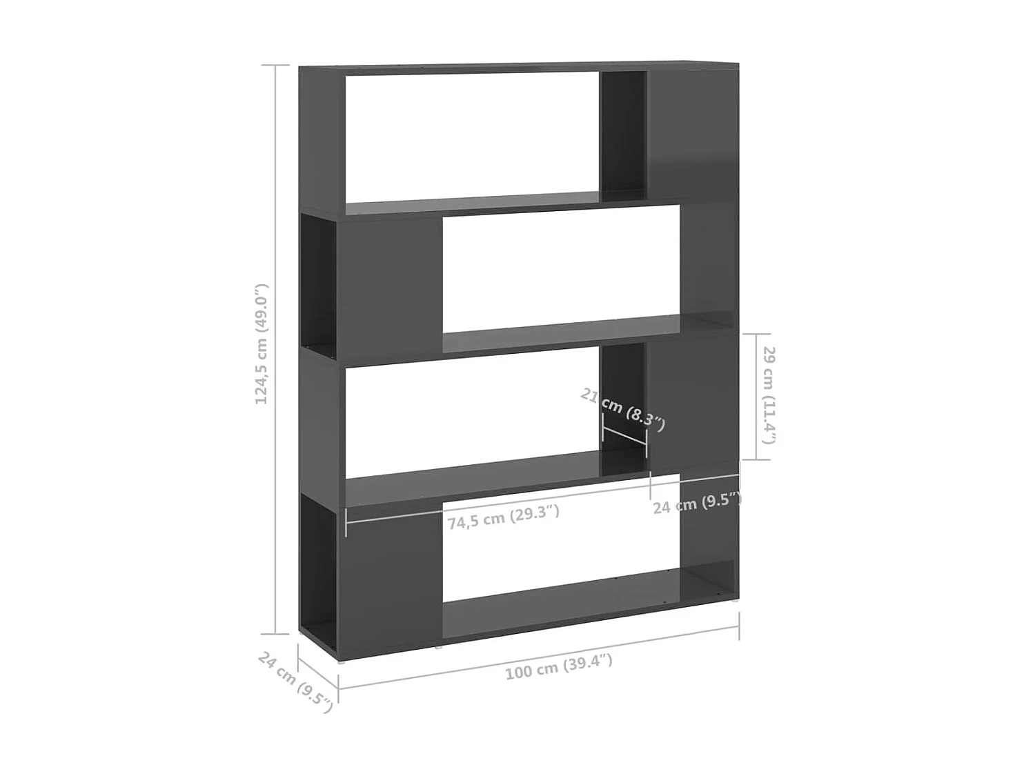 Libreria/Divisorio Grigio lucido 100x24x124 cm