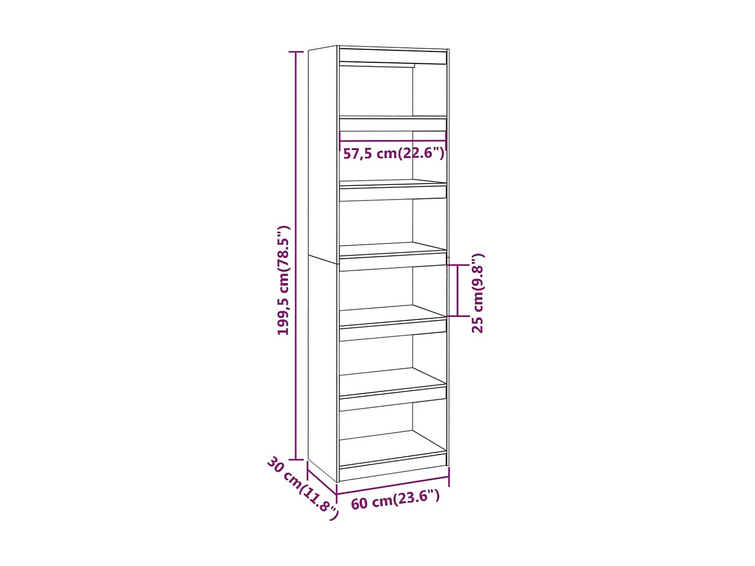Libreria/Divisorio 60x30x199,5 cm Legno di pino
