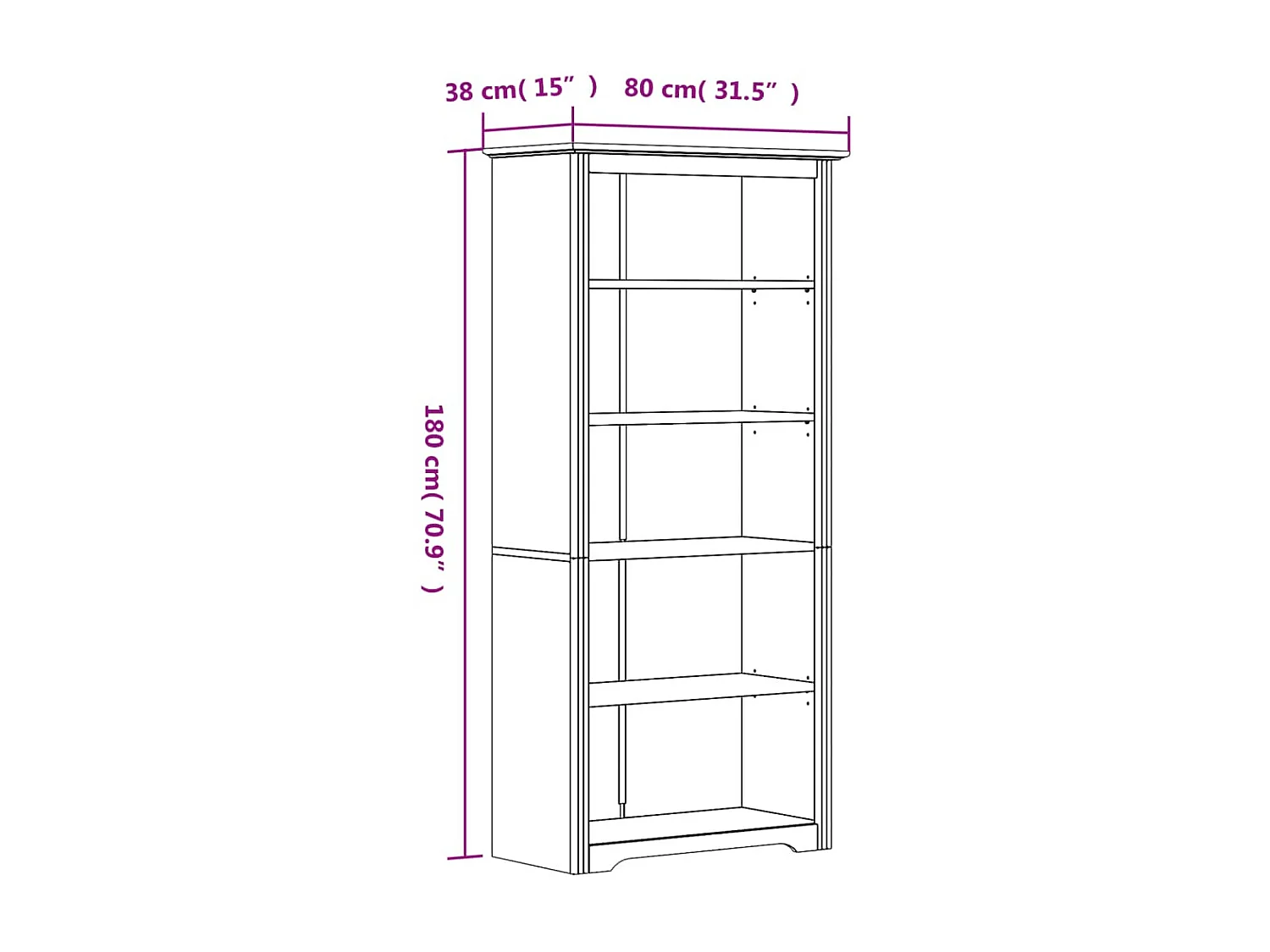 Libreria BODO grigia 80x38x180 cm in legno massello di pino 5 livelli