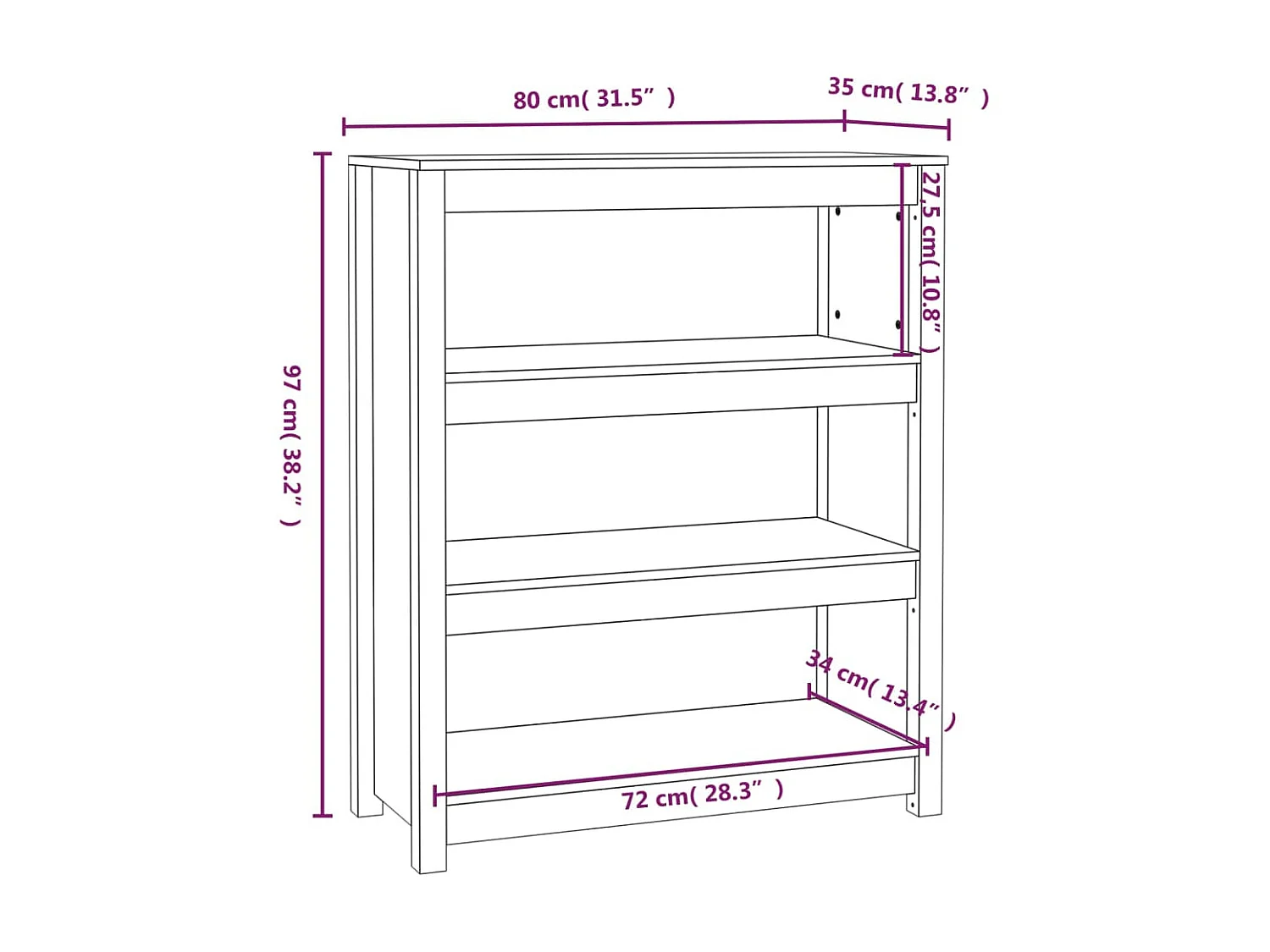 Libreria Bianca 80x35x97 cm Legno di pino massiccio