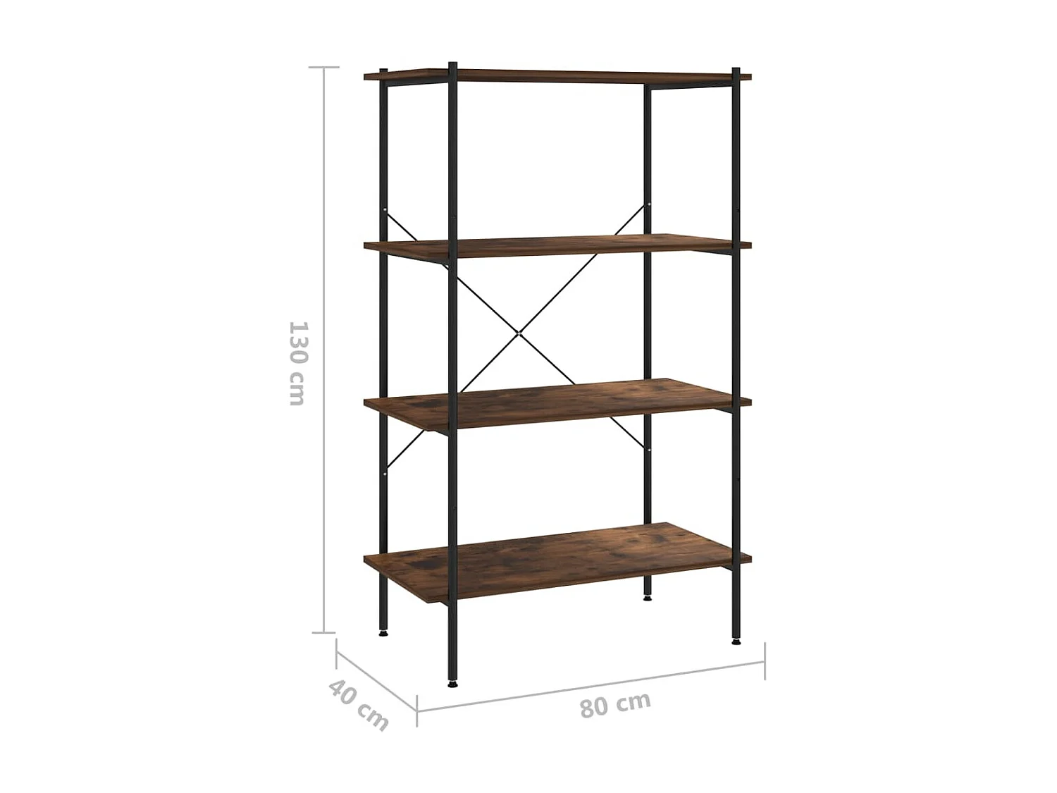Scaffale a 4 livelli nero e naturale 80x40x130 cm
