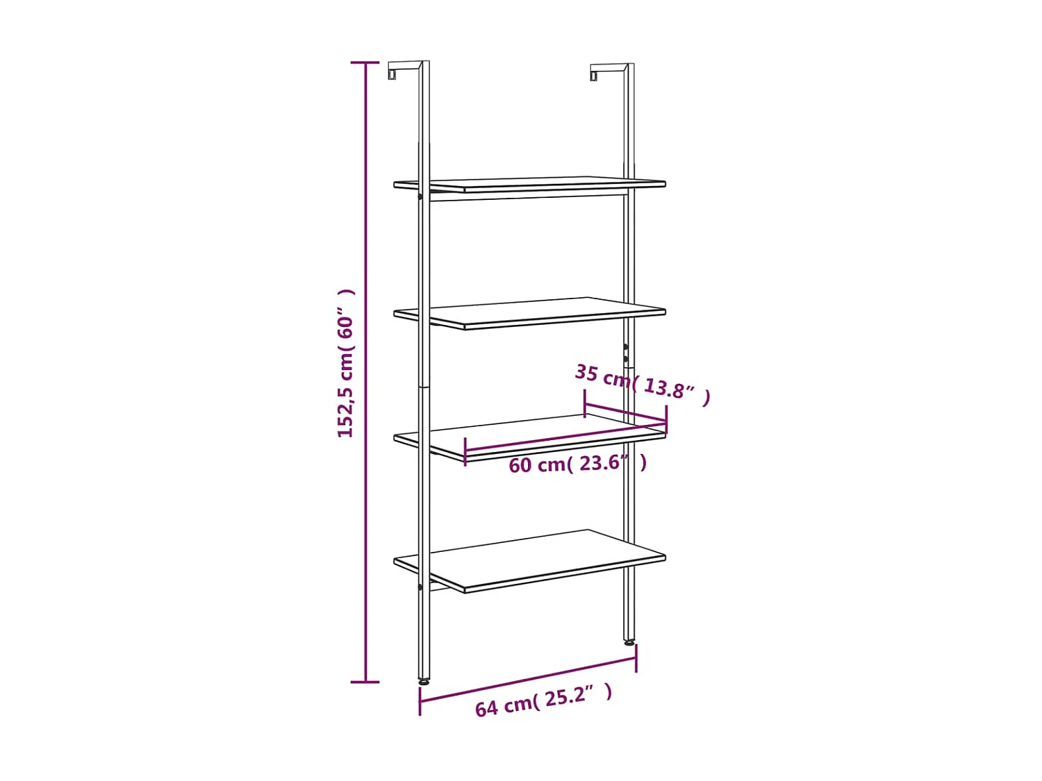 4-stufiges Schrägregal Dunkelbraun und Schwarz 64x35x152,5cm