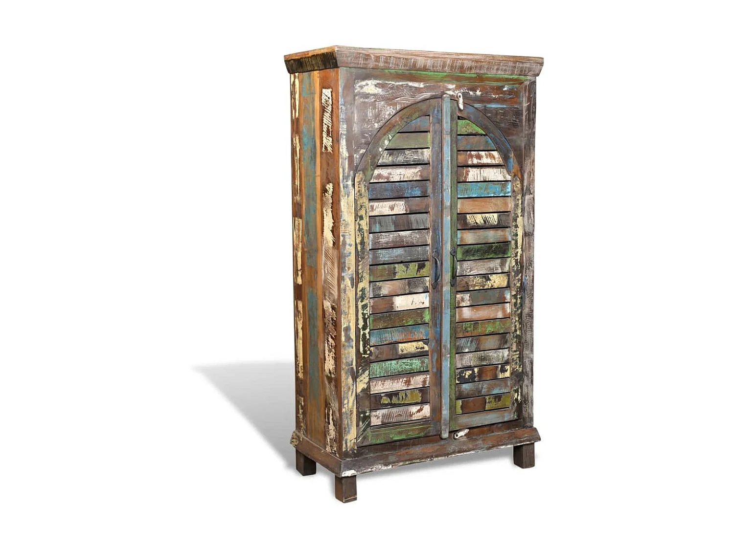 Bibliothèque multicolore 3 étagères et 2 portes Bois récupéré