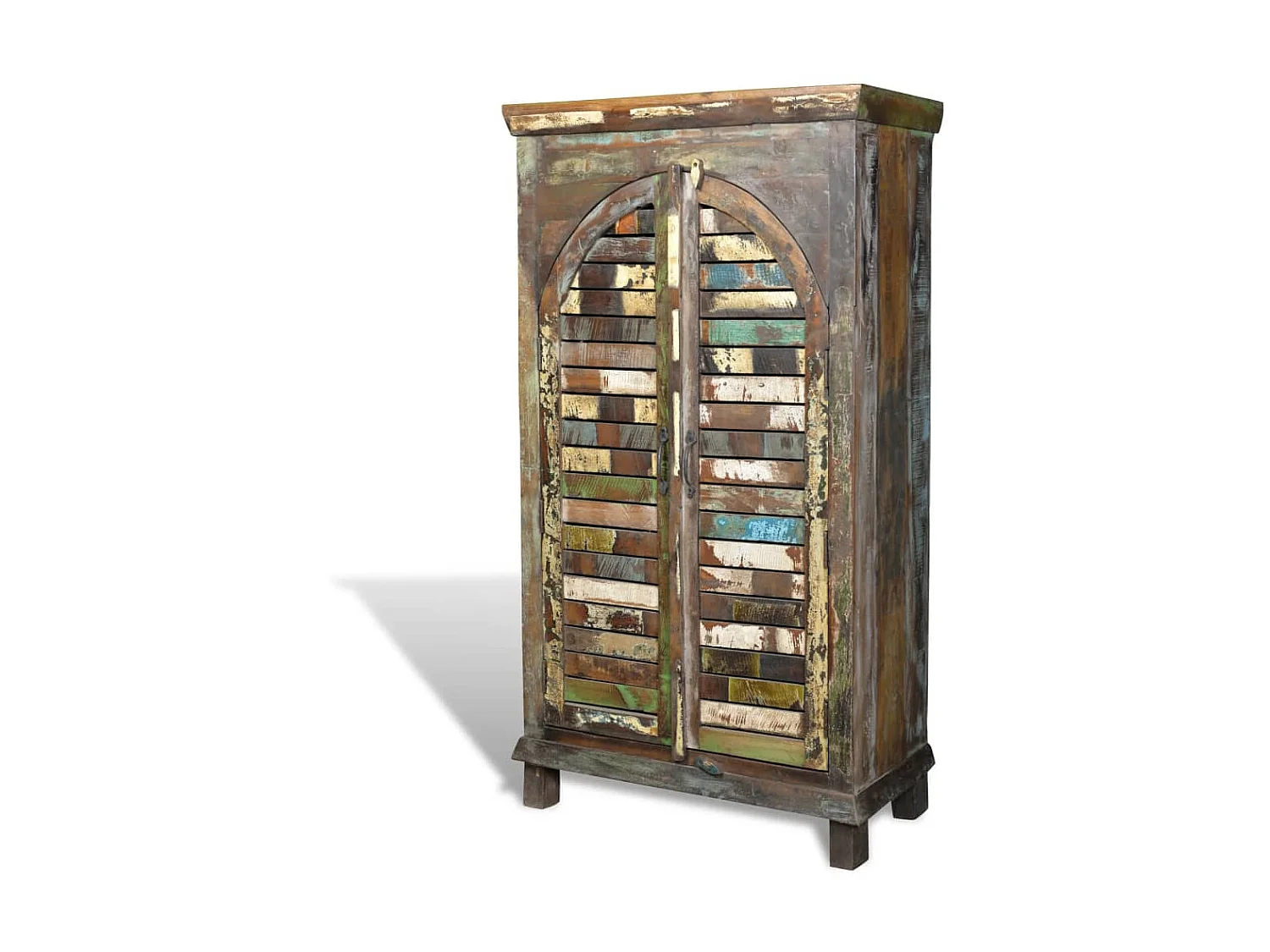 Bibliothèque multicolore 3 étagères et 2 portes Bois récupéré