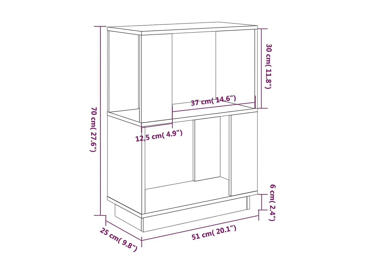 Libreria/Divisorio Bianco 51x25x70 cm Pino massiccio