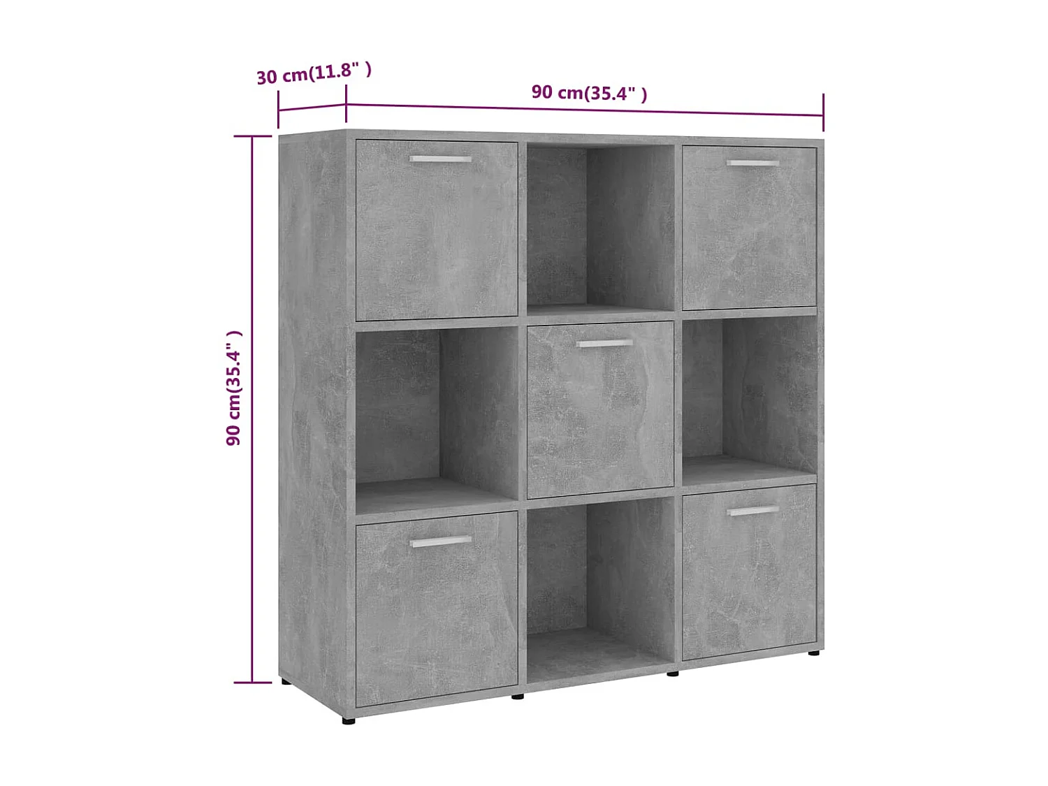 Bibliothèque Gris béton 90x30x90 cm Aggloméré