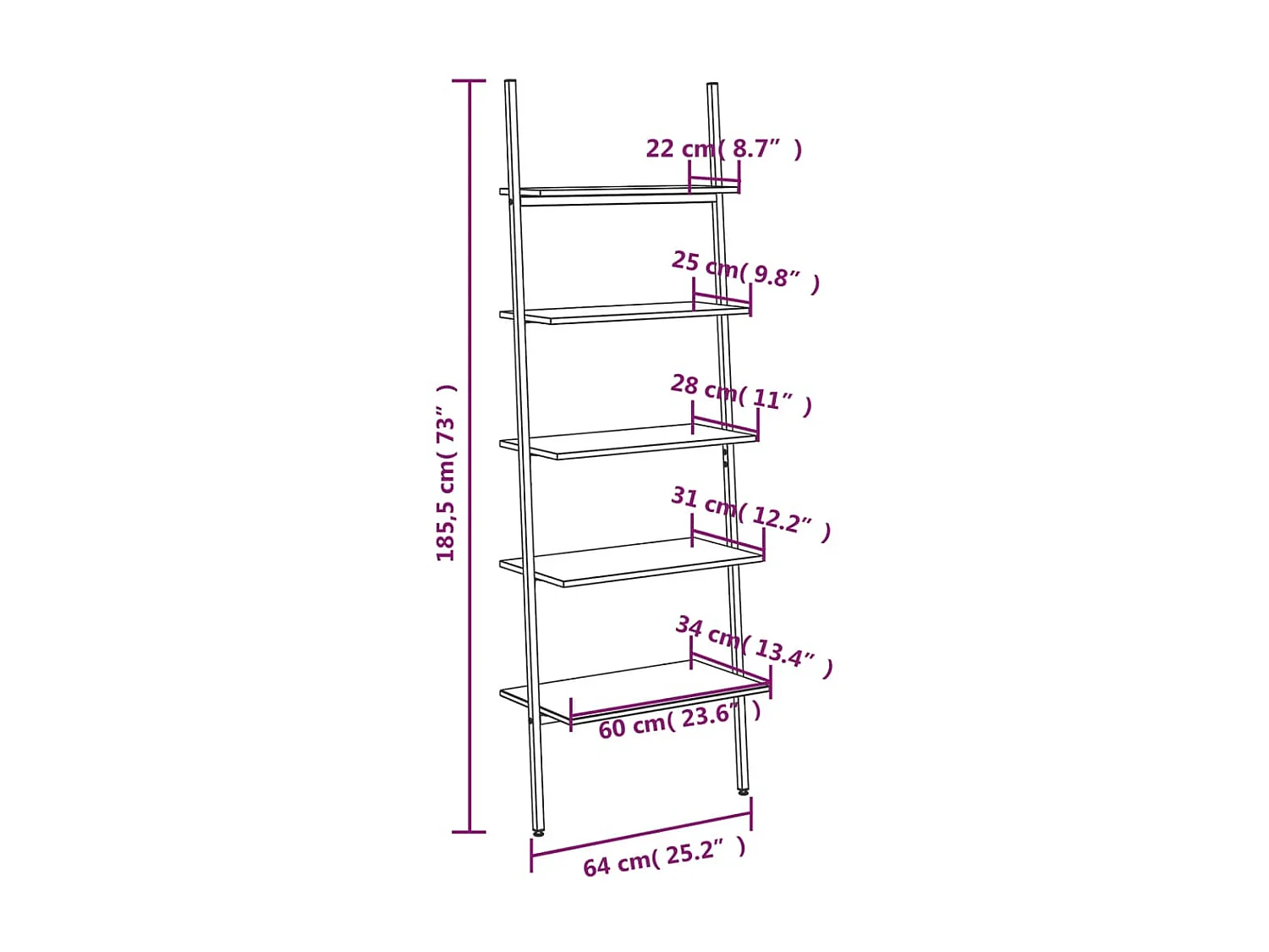 estante inclinado con 5 niveles Negro 64x34x185,5 cm