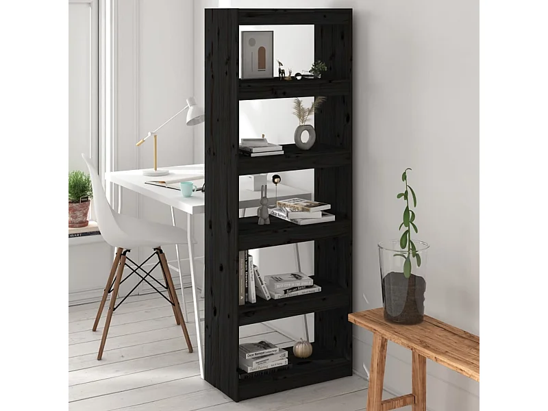 Bibliothèque/Séparateur de pièce Noir 60x30x167,5 cm Pin solide