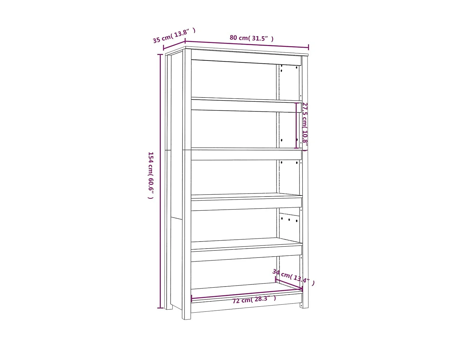 Bibliothèque 80x35x154 cm Bois de pin massif