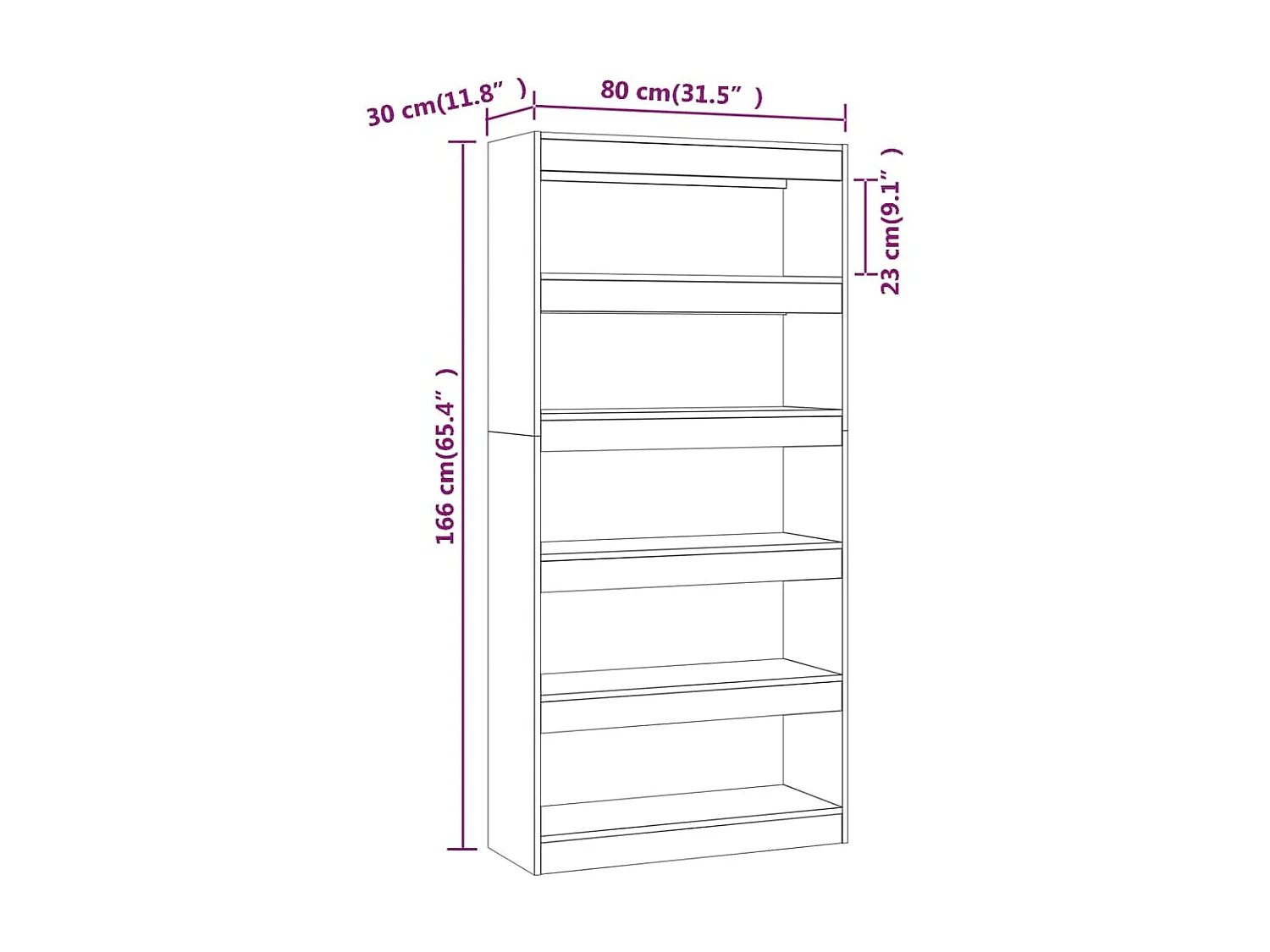 Bücherregal/Raumteiler, glänzend weiß, 80 x 30 x 166 cm