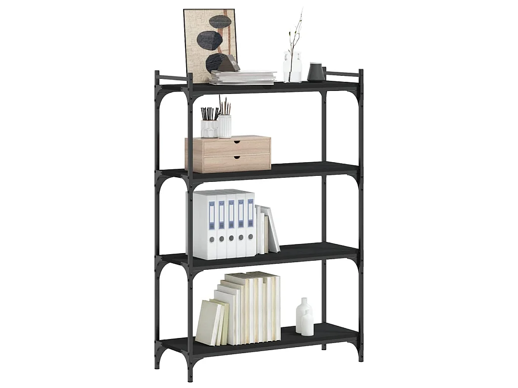 Bibliothèque à 4 niveaux noir 80x30x120 cm bois d'ingénierie