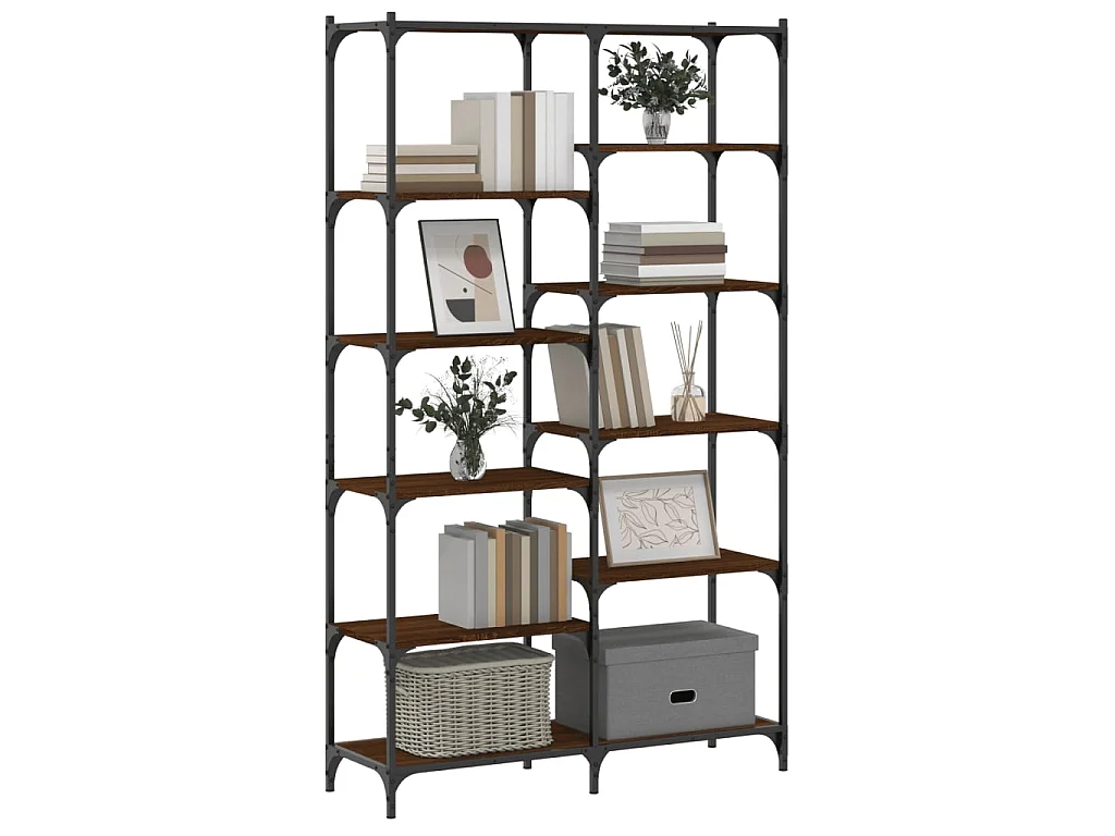 Bibliothèque chêne marron 100x32x170 cm bois d'ingénierie et fer